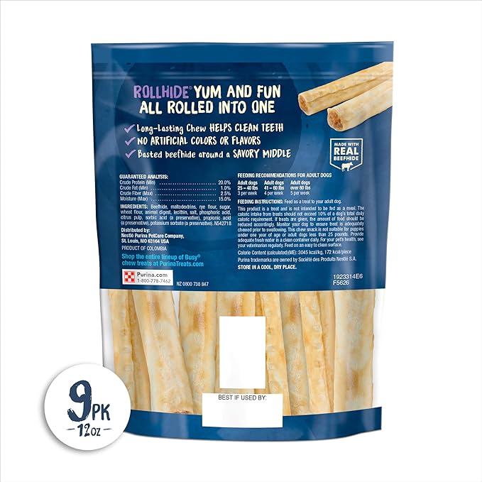 Purina Busy Dog Bones Rollhide | Small/Medium Breed | 9 ct. Pouch | Pack of 2