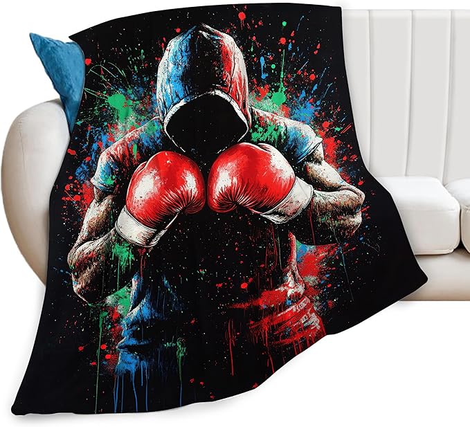 Boxing Gifts, Boxing Throw Blanket, Sports Gift for Men Boys Women Girls Lover Adult Cozy Fleece Flannel Bedding Stuff Plush for Couch Sofa Bed Decor 50"X40"