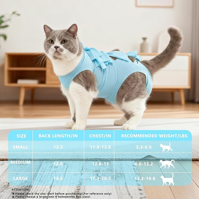 Cat Recovery Suit Anti Licking, Cats Surgery Recovery Suit Female Kitten Onesie After Spay, Cone of Shame Alternative, Post-Surgery Kitten Surgical Clothes for Abdominal Wounds(Kont Blue,L)