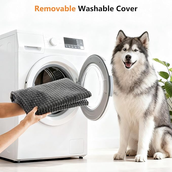 KISYYO Orthopedic XXL Dog Beds for Extra Large Dogs with Removable Washable Cover and Removable Pillow for Crate, Waterproof Extra Large Dogs Mat, Grey, 47x29
