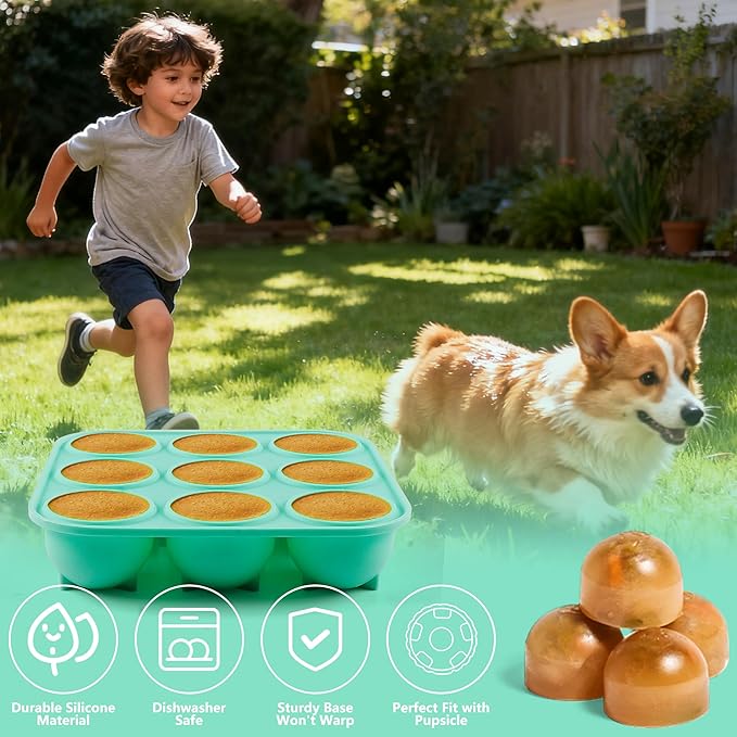 9 Cavities Silicone Dog Treat Mold with Lid for Woof Pupsicle & Power Chewer Pupsicle,Frozen Dog Silicone Molds for Making Refill Popsicle Treats 10-25 lbs & Up (Small with Lid)