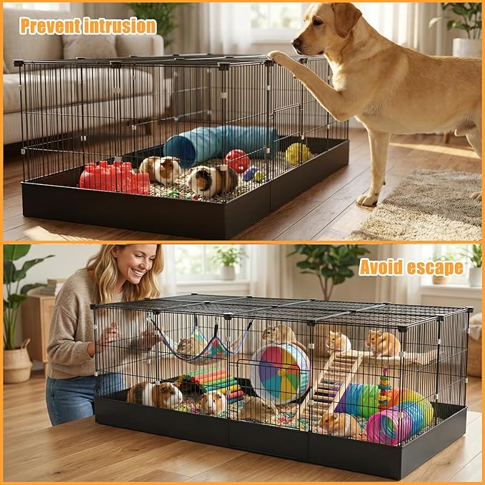 20 Planes Guinea Pig Cages Enclosed Hamster Cage with Door & Waterproof Liner, Expandable Cage for Guinea Pigs, Metal Wire Yard Fence Rabbit Cage