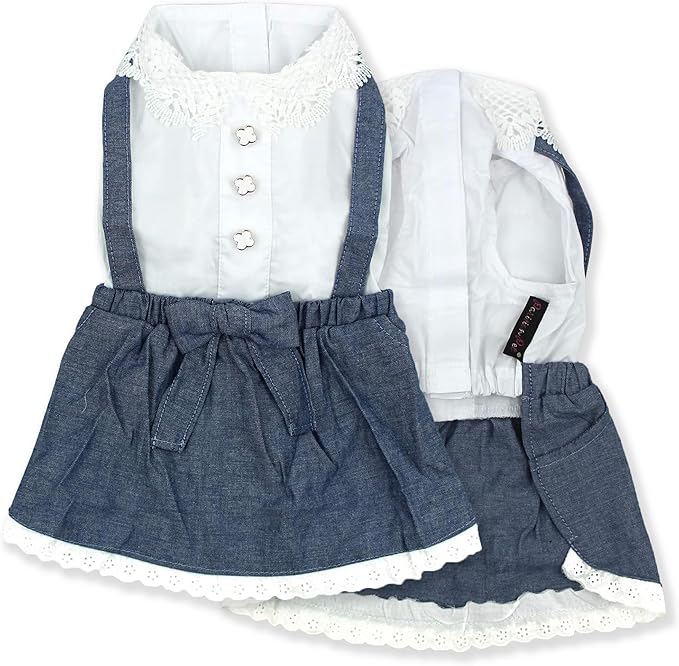 Parisian Pet Chambray Overall Dog Dress - Summer Clothes for Large Dogs Girl - Blue Denim Pet Dress - Designer Dog Overalls - Lightweight and Breathable Puppy Clothes - Dresses for Dogs