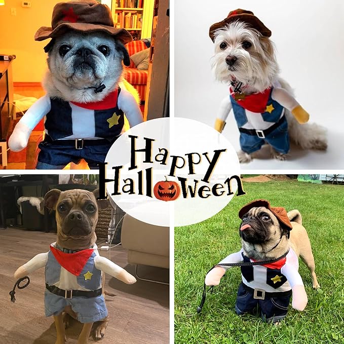 NACOCO Halloween Cowboy Dog Costume - Pet Clothes Costumes with Hat for Dog and Cat Blue(M)