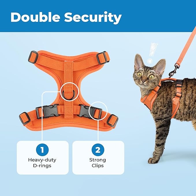 Voyager Escape-Proof Step-in Lock Cat Harness & 5ft Neoprene-Handle Leash Set All-Weather Mesh with Reflective Stitching for Small to Large Cats by Best Pet Supplies, Orange (327), XXS