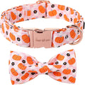 Unique Style Paws Halloween Day Dog Collar with Bow Pink Pumpkin Cotton Dog Collars for Small Medium Large Dogs