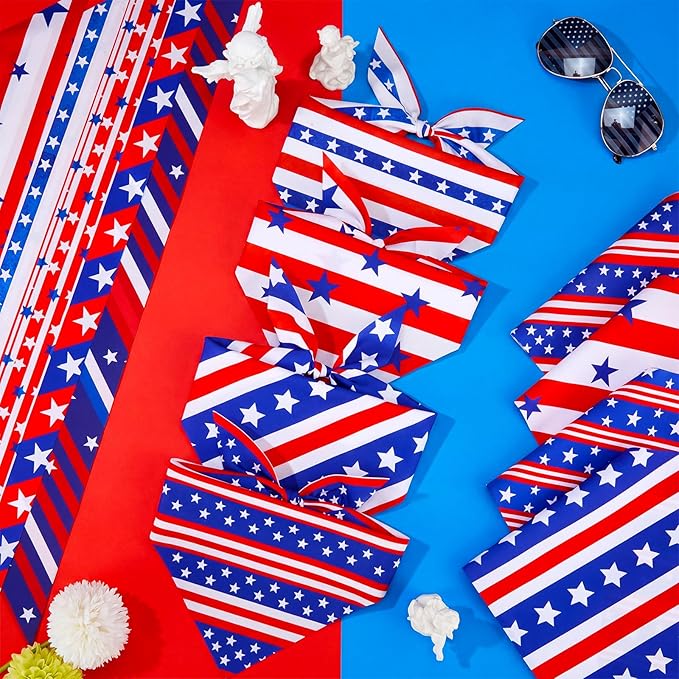 Weewooday 50 Pcs 4th of July Dog Bandanas Bulk for Patriotic American Striped Star Red White and Blue Independence Day Flag Scarf for Small Medium Large Outfit(Striped Star, 25.6 x 17.7 x 17.7 Inch)
