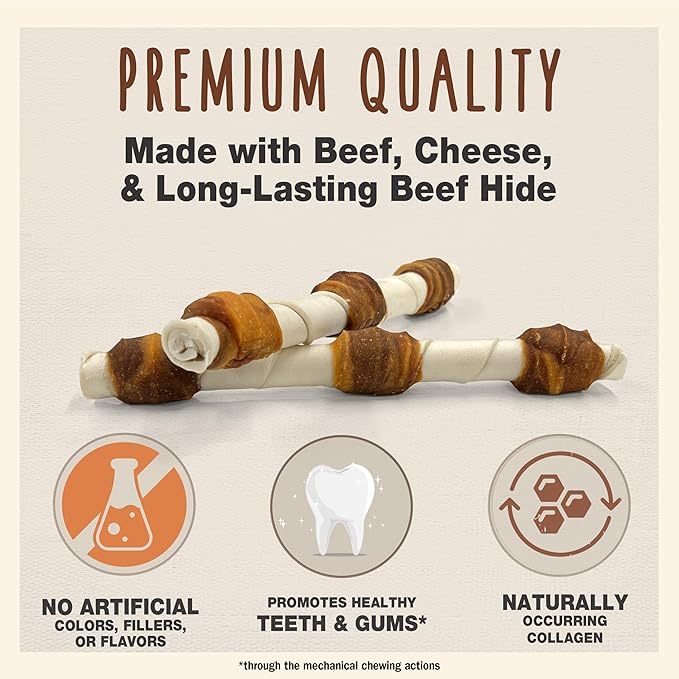Cadet Chef's Specialties Natural Rawhide Shish Kabob Chew Sticks, Steakhouse Cheeseburger Flavor, Healthy Dog Treats for Large Breeds, 3 Count