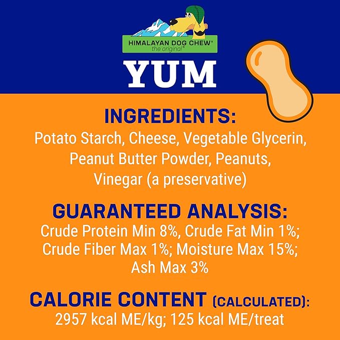 Himalayan Dog Chew Yak Cheese Dog Chews, Lactose Free & Grain Free, USA Made, For All Dog Breeds, Medium Density Cheese Chew, Resealable Pouch with 3 YUM Treats, Peanut Butter Flavor
