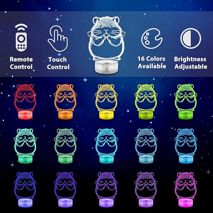 Ammonite Hamster Night Light, 3D LED Lamp with Remote, 16 Color Changing & Timer, Room Decor Light, Vibrant Ambient Lighting, Birthday Xmas Gift for Kids Adults