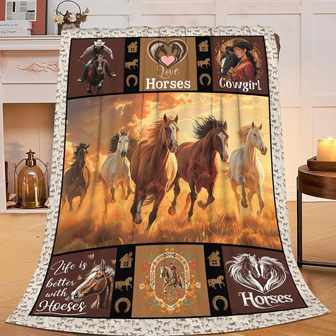 Horse Blanket Horse Throw Blanket Gifts for Kids Girls Boys Adults Women Man Super Soft Cozy Plush Fluffy Fuzzy Fleece Blanket Decor 60''X80''