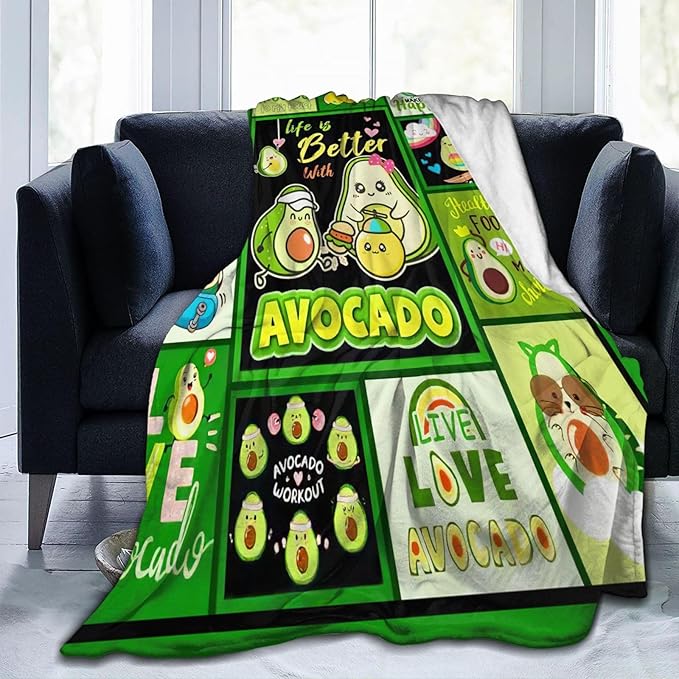 SweetFox Avocado Blanket, Funny Cute Avocado Decor Throw Blanket Gifts for Girls Boys Lovers Super Warm Soft Plush Lightweight Fleece Flannel Winter Bedding Blankets for Kids Adults Women 80"X60"