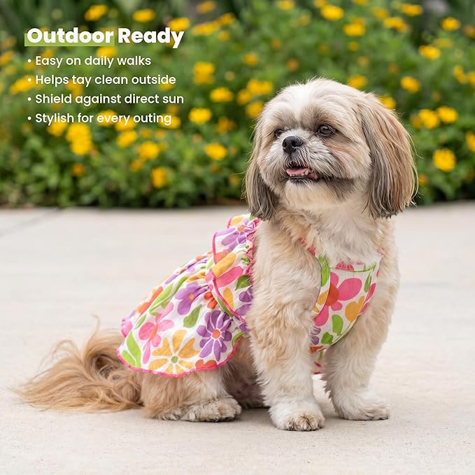 Fitwarm Hawaiian Floral Dog Dress, Tropical Summer Clothes for Small Dogs Girl, Pet Luau Outfit, White, Purple, Green, Red, Yellow, XS