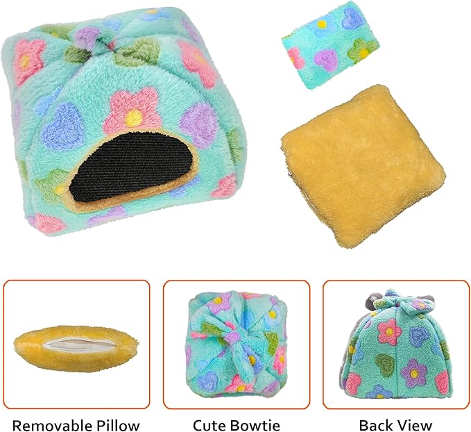Guinea Pig Bed, Guinea Pig Warm Hideout House Accessories Cozy Bed for Small Animals Hamsters Chinchillas Dwarf Bunnies Hedgehogs. M, Green Flower
