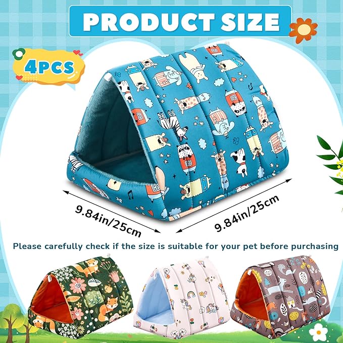 Cinnvoice 4 Pcs Guinea Pig Hideout, Guinea Pig Bed Tunnel, Rabbit Washable Small House Cage Accessories for Bunny Hedgehog Mouse Chinchillas Hamsters Ferrets Bearded Dragons Rats(Forest,9.8 in)