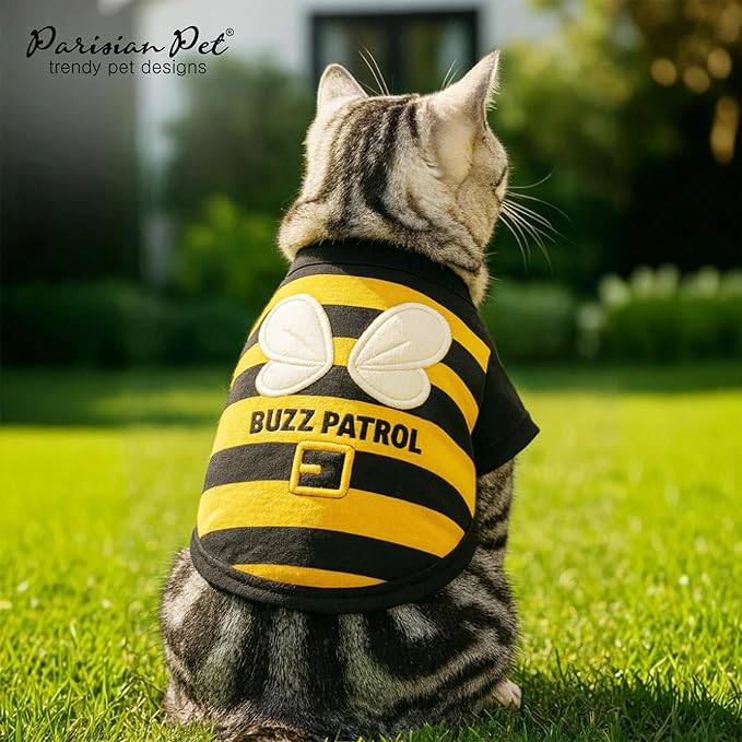 Parisian Pet Dog Buzz Patrol Bee Shirt - Embroidered Pet Vest - 100% Cotton & Polyester Doggy - Shirt - Lightweight Pet Clothes - Sleeved Puppy Costume - Funny Shirts for Large Dogs - 2XL