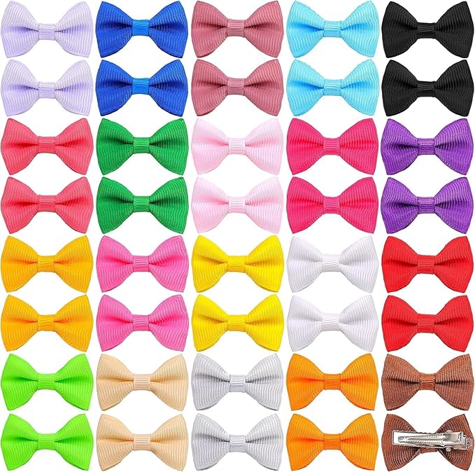 YAKA 40PCS (20 Paris) Cute Puppy Dog Small Bowknot Hair Bows with Metal Clips Handmade Hair Accessories Bow Pet Grooming Product