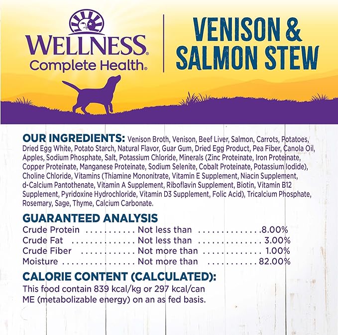 Wellness Complete Health Canned Wet Dog Food, Venison & Salmon Stew, 12.5-Ounce Can (Pack of 12)