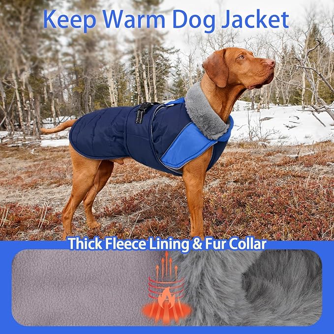 MIGOHI Waterproof Dog Winter Coat - Thick Dog Fleece Jacket with Reflective Strips, Warm Winter Snowsuit Sweater for Small Dogs,Machine Washable,French Bulldog,M,DarkBlue