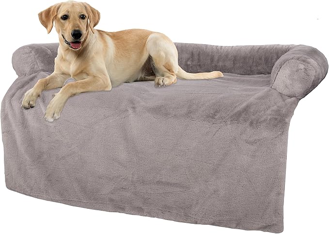 PETMAKER Couch Cover for Dogs Washable - 45x45in Plush Dog Couch Cover Protector for Large Pets - Washable Pet Furniture Protector with Foam Bolster and Non-Slip Bottom - Puppy Essentials (Gray)