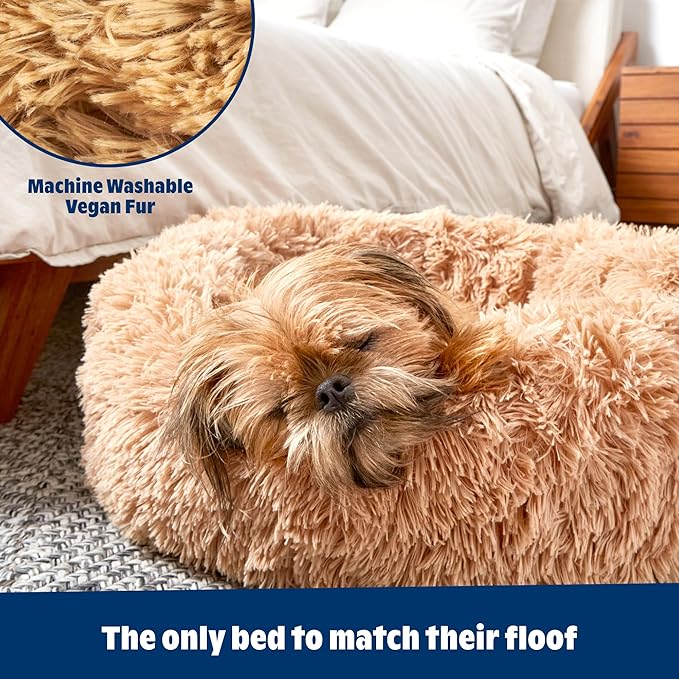 Barkbox Dog Bed, 2-in-1 Memory Foam Donut Cuddler Dog and Cat Bed, Calming Orthopedic Joint Relief Fur Crate Lounger for Pets, Machine Washable + Removable Cover, Waterproof Lining, Includes Toy