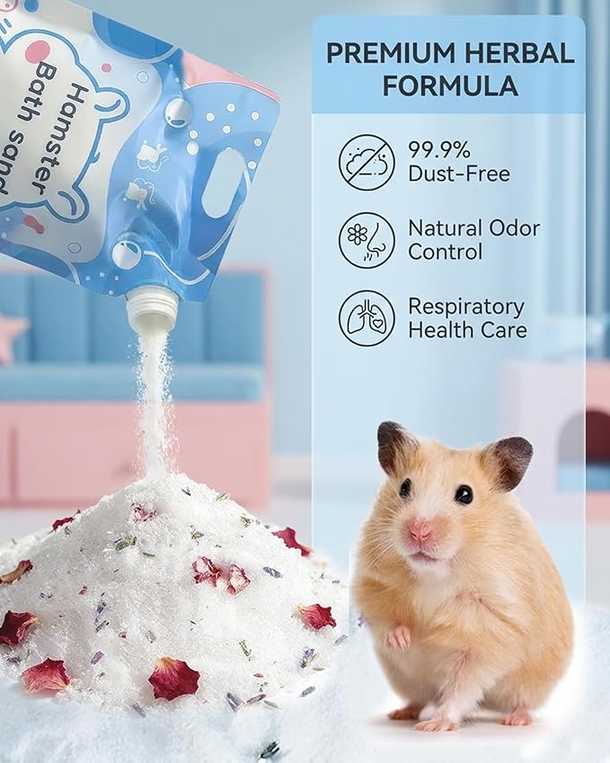Meow&Woof Hamster Sand, 2.2LBS Chinchilla Dust Bath, 100% Natural Sands for Hamster Bath, No Dust Potty Litter Sand for Chinchillas Gerbil Syrian Mice, Small Animals Supplies (Flower Smell)