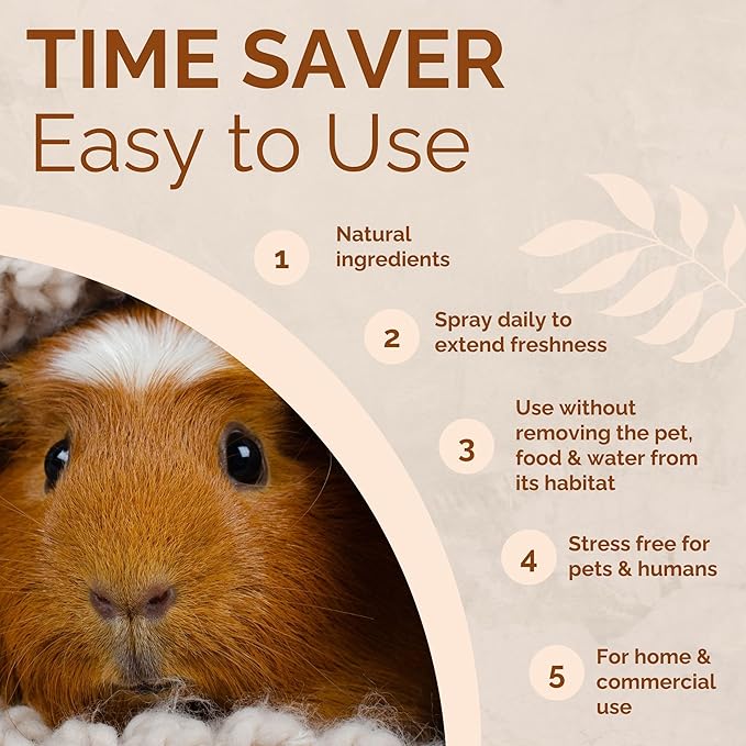No Scent Small Animal Guinea Pig Cage Cleaner | Hamster & Rabbit Habitat Pet Odor Spray (2 Fl Oz / 59 mL)