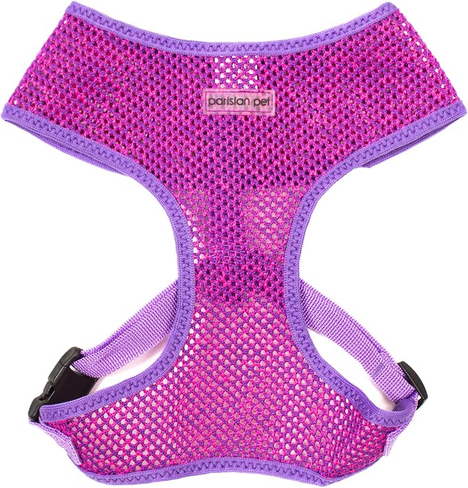 Parisian Pet Girl Dog Harness - Soft Padded Purple/Pink Dog Vest Harness - 100% Mesh Fabric Dog Harness Medium-Sized Dog - Cooling Dog Harness for Walking, Running, and Hiking - Puppy Harness - M