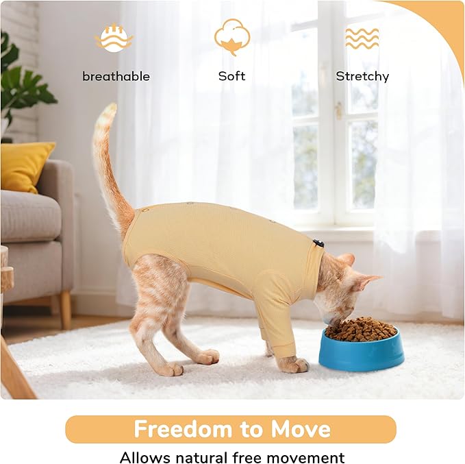 PUMYPOREITY Adjustable Cat Recovery Shirt, Front Leg Injury Suit, Stretchable & Comfortable, Anti-Licking Long Sleeve Wound Cover, Prevents Scratching & Biting, Machine Washable, Orange, L