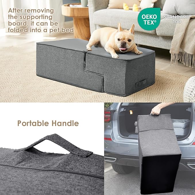 EHEYCIGA Dog Stairs for Bed 18" H, 4-Step Dog Steps for High Bed, Pet Steps for Small Dogs and Cats, Non-Slip Balanced Pet Ramp Indoor, Grey