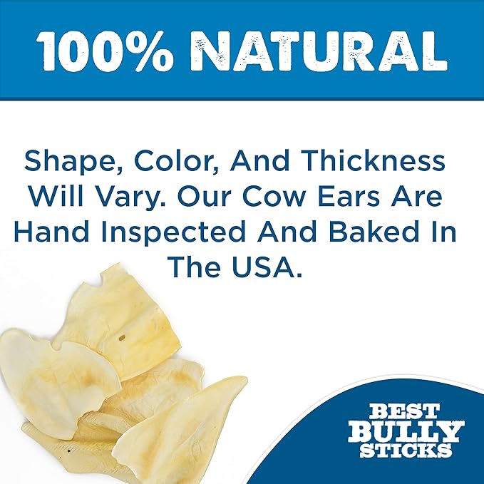 Best Bully Sticks Thick-Cut Cow Ears for Dogs - 12 Count (Pack of 1) - Natural, Free-Range Grass-Fed, Single Ingredient, High Protein, Easily Digestible, Great for Various Breeds