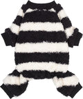 Fitwarm Fuzzy Striped Dog Pajamas, Winter Clothes for Small Dogs Girl Boy, Fleece Dog Onesie, Soft Pet PJS, Doggy Apparel, Black, White, Small
