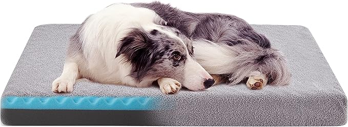 WATANIYA PET Memory Foam Large Dog Bed, Cooling Dog Beds for Large Dogs, Washable Pet Mat for Crate with Joint Relief (Light Grey)