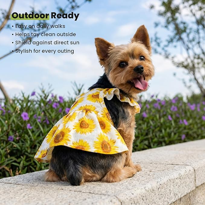 Fitwarm Dog Sunflower Dress, Dog Clothes for Small Dogs Girl, Pet Cat Apparel, White, Yellow, Red, XXS
