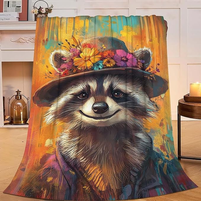 Raccoon Throw Blanket Raccoon Stuff Gifts for Kids Girls Boys Adults Women Man Soft Cozy Warm Plush Fluffy Fuzzy Fleece Blanket Decor 40''X50''
