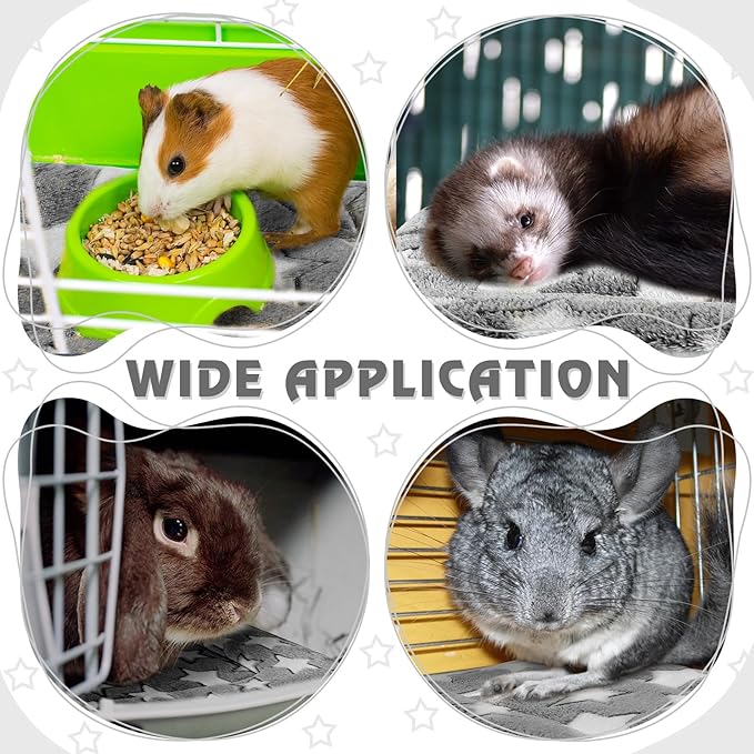 Haull 4 Pcs Waterproof Guinea Pig Bedding Guinea Pig Bed Plush Cage Liners Soft Rabbit Dog Crate Pad Cat Mat Reversible Cozy Animal Pee Pad Hamster Bunny Mat Accessory(Gray Star,13 x 10 Inch)