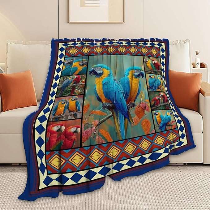 Parrot Bird Throw Blanket Macaw Stuff Gifts for Kids Girls Boys Adults Women Men Soft Cozy Warm Plush Fluffy Fuzzy Fleece Blanket Decor 60''X80''