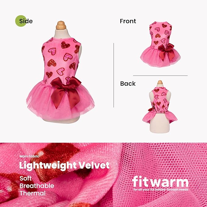 Fitwarm Pink Heart Tulle Dog Dress, Fancy Valentines Outfit for Small Dogs Girl, Festive Pet Clothes, Pink, Red, XS