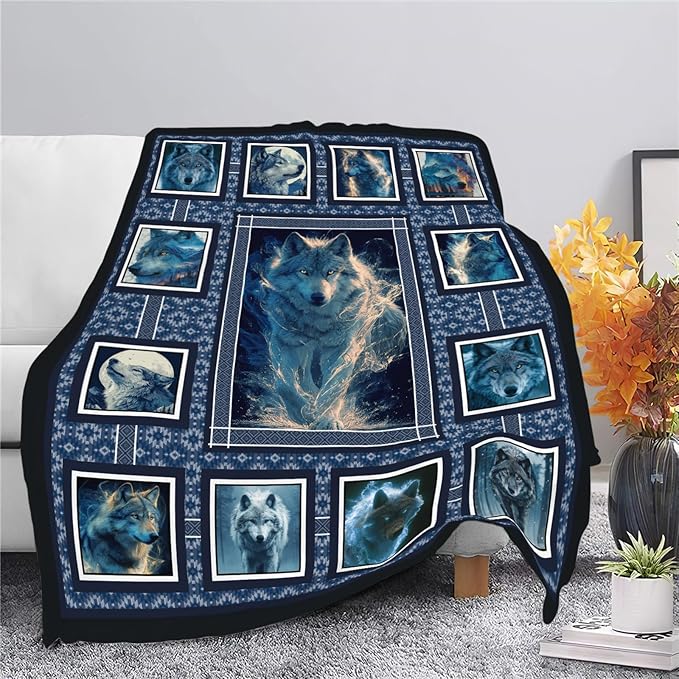 Wolf Throw Blanket Wolf Stuff Gifts for Kids Girls Boys Adults Women Men Soft Cozy Warm Plush Fluffy Fuzzy Fleece Blanket Decor 60''X80''