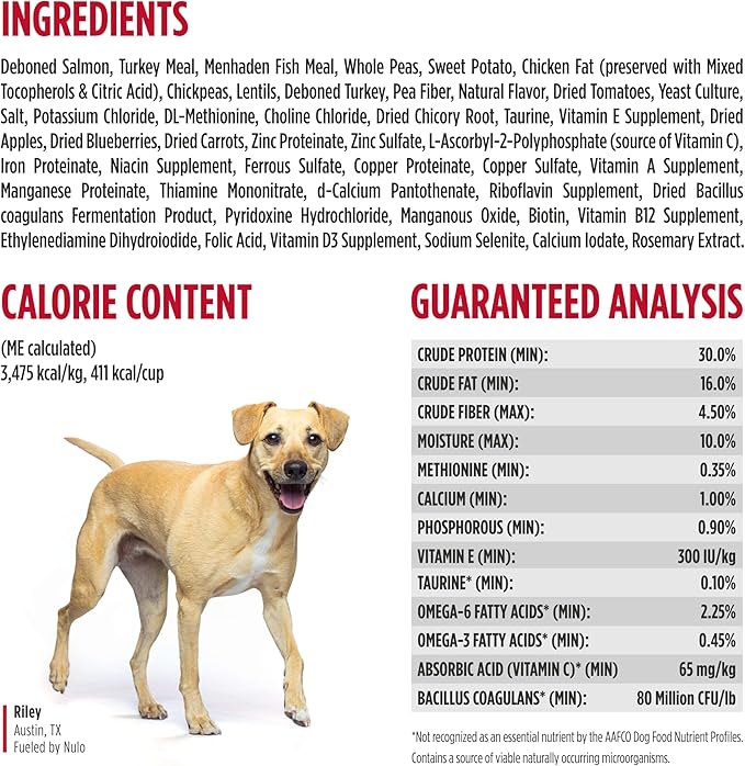 Nulo FreeStyle Adult Dry Dog Food - Salmon & Peas, Premium Grain Free Dog Food with Probiotics for Healthy Gut, Skin and Coat, Natural, High Protein Kibble for Small, Medium and Large Breeds, 26lb