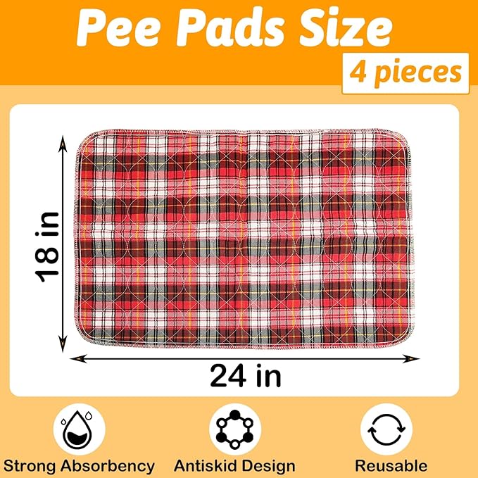 kathson 4Pcs Guinea Pig Cage Liner, 18”x24” Washable Rabbit Pee Pads Waterproof Reusable Pee Mats for Guinea Pig Rabbit Bunny Hamster Cat Puppy Small Animals