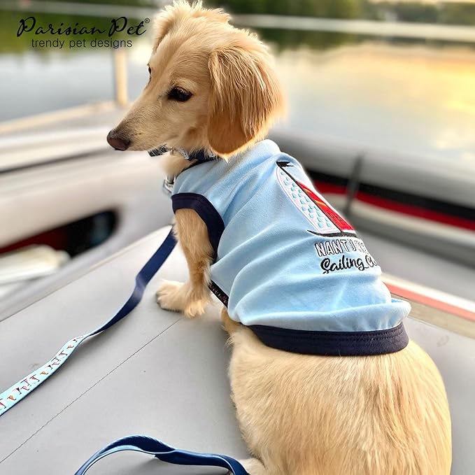 Parisian Pet Dog Shirt – 100% Cotton Shirts for Large Dogs – Nautical Sleeveless Puppy Vest – Lightweight and Breathable Pet Apparel – Pullover Summer Dog Clothes - Stretchy Funny T Shirts for Dogs