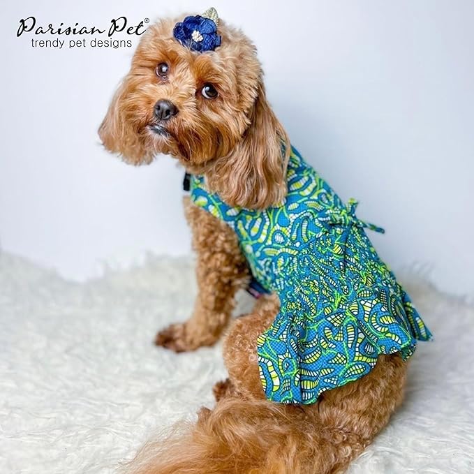 Parisian Pet Tribal Dog Dress - Summer Clothes for Small Dogs Girl - Ruched Waist Pet Dress - Stylish Printed Beach Dog Outfit - Lightweight Puppy Clothes - Sleeveless Dresses for Dogs