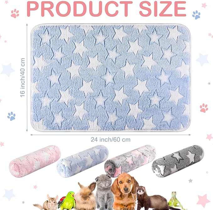 Tudomro 8 Pcs Guinea Pig Blankets Washable Small Pet Fleece Bedding Cage Liners Double Sided Pet Reusable Sleep Mat Pad Cover for Ferret Chinchilla Furniture Protection(Big Star,16 x 24 Inch)