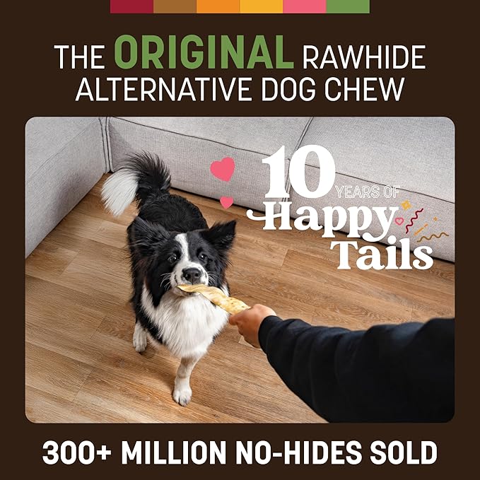 Earth Animal No Hide Strips - Natural Rawhide Free Dog Chew Strips, Pork - 16 Count