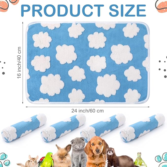 Reginary 4 Pcs Waterproof Guinea Pig Blankets Washable Small Animal Fleece Bedding Guinea Pig Cage Liners Reusable Training Pads Pet Pee Pad Sleep Mat for Hamster(White Clouds,24 x 16 Inch)