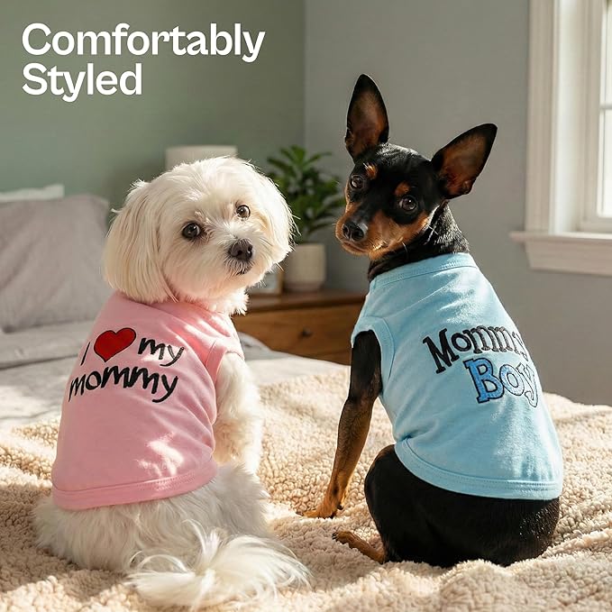 Parisian Pet 2 Pack Dog Shirts – 100% Cotton Shirts for Medium Dogs Boys – Sleeveless Mommy’s Love Dog Clothes – Breathable and Lightweight Pet Apparel - Stretchy Summer T Shirts for Dogs