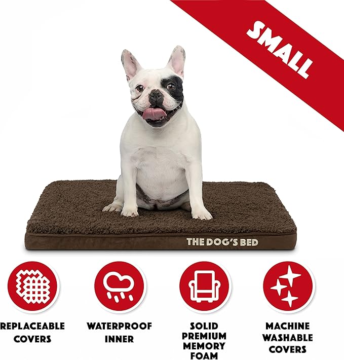 The Dog’s Bed Orthopedic Memory Foam Dog Bed for Small Dogs, Waterproof Washable Cover, Anti-Slip Base, Calming Surface – CertiPUR-Certified Foam, Brown Plush, 2 Inch Thick