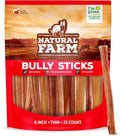 Natural Farm Thin Bully Sticks (6 Inch, 25 Pack), Natural Dog Dental Treats, Grain-Free, Preservative-Free, Low-Fat, & Fully Digestible - Best for Small, Senior or Light Chewers