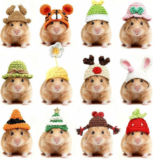 12 Pcs Hamster Hats Mini Party Hats for Small Animals, Cute Hand Knitted Tiny Hats for Snakes Lizards Bearded Dragon Guinea Pig Easter Bunny Reptile Pets Clothes Party Costume Accessories